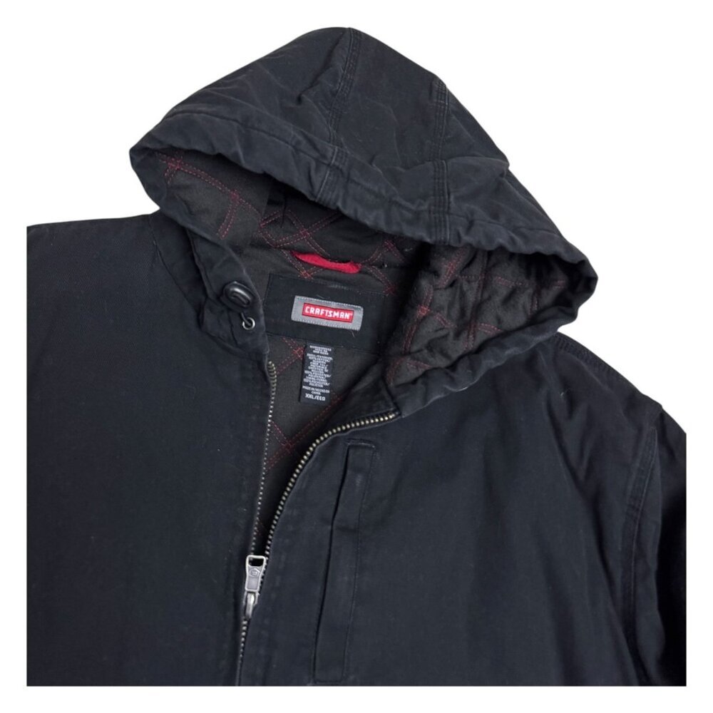 CRAFTSMAN Coat Black Canvas Quilted Hood Bomber Work Winter Jacket Mens 2XL - Picture 3 of 7